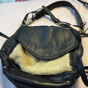 Black Leather Bag with Cream Accent